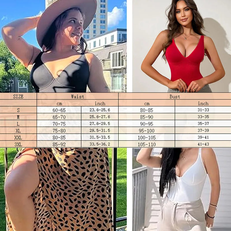 GUUDIA Sexy V Neck Bodysuit Thong Tummy Control Bodysuit Seamless