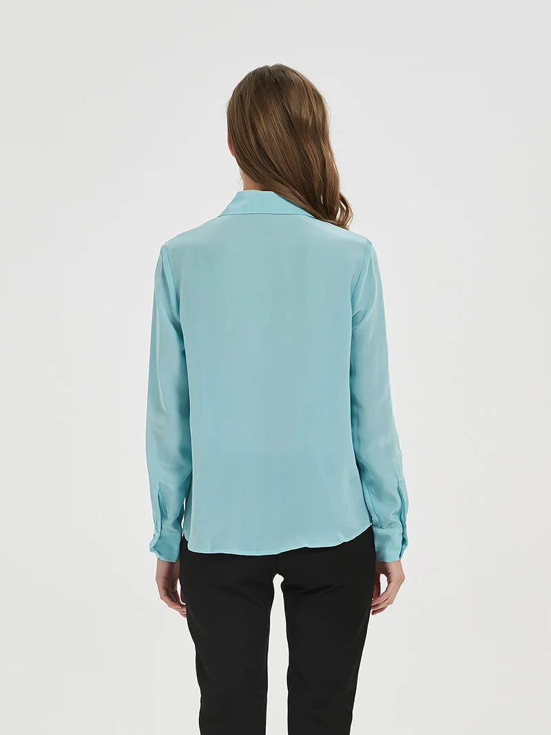 SuyaDream Women Silk Dress Shirts 100% REAL SILK Solid Long Sleeved