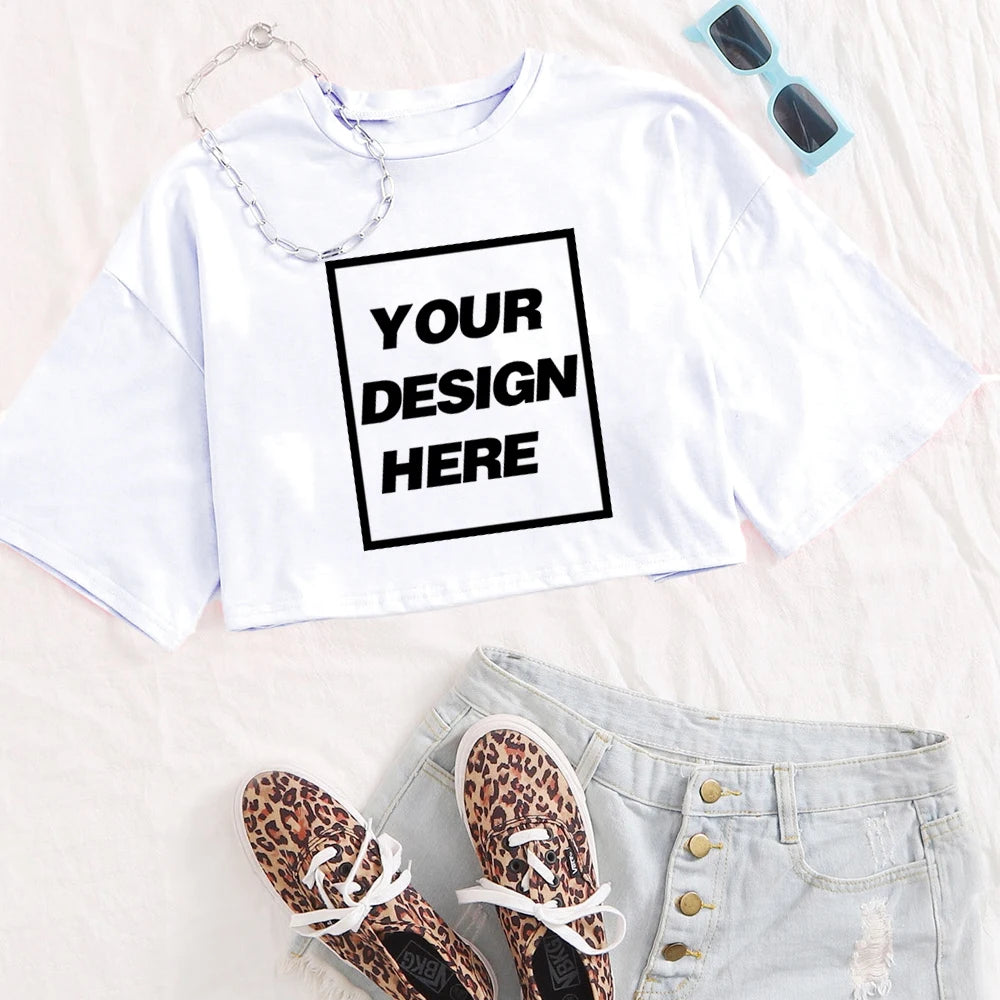 Personalized Crop Tops T-shirt Custom Text Name Tsihrts Add Your Own