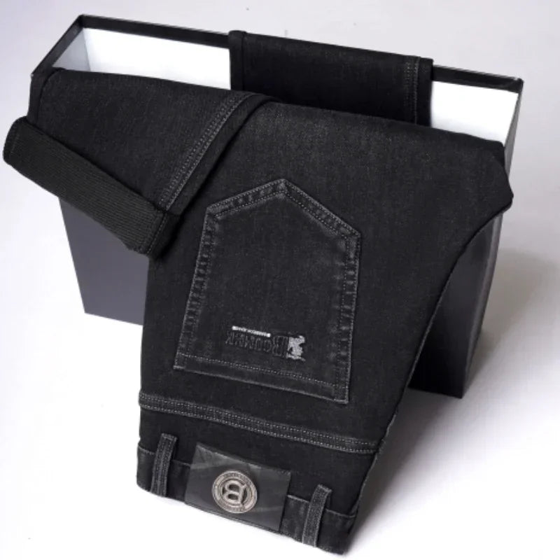 Autumn Winter Men's High-quality Slim Straight-leg Jeans Light