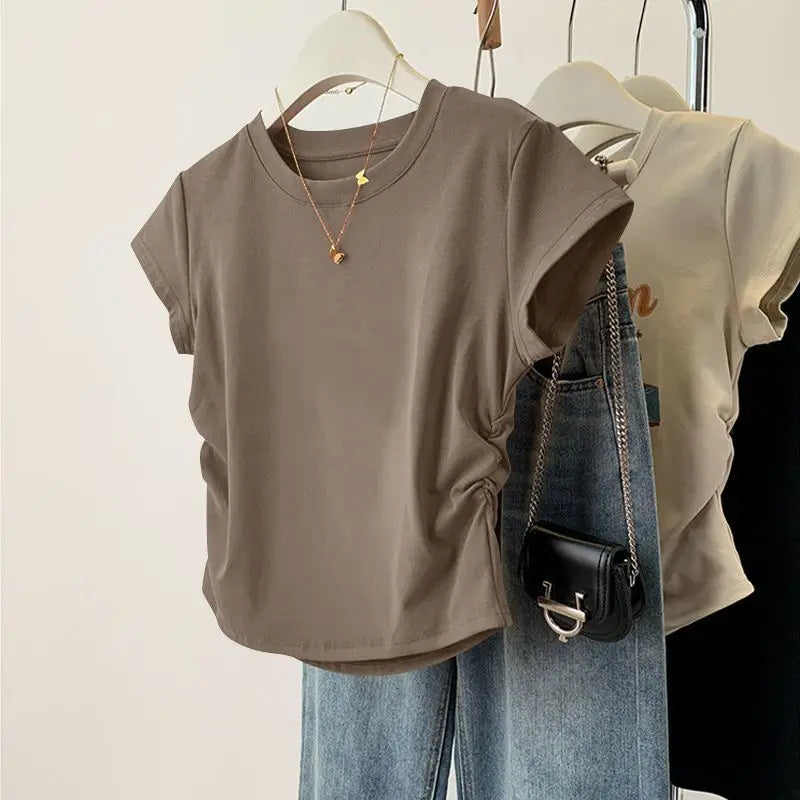 Women Summer Short Sleeved Top for Fashion Versatile Base Shirt Slim