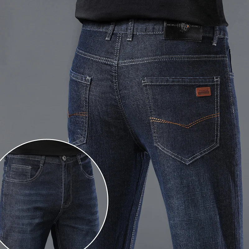 2025 New Fashion Men's Casual Black Blue Cotton Jeans Classic Style