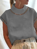 Women Turtleneck Hollow Out Splice Pullover Shirt Summer Solid Color
