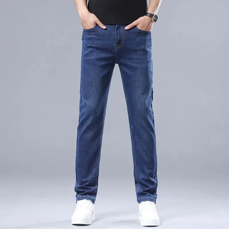 High-quality Autumn Winter Men's Slim Straight-leg Jeans Light
