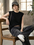 Solid Color Ribbed Cuff Women's Tank Top 2026 Summer Cotton O-Neck