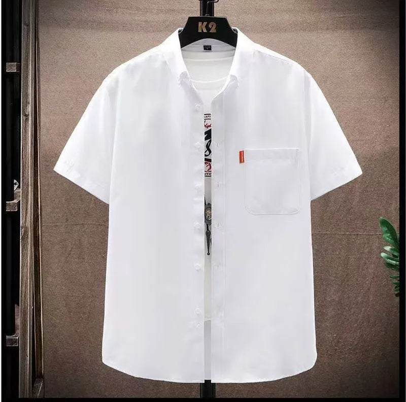 100% Cotton Men's Oxford Shirts Short Sleeve Solid Color Turn Down