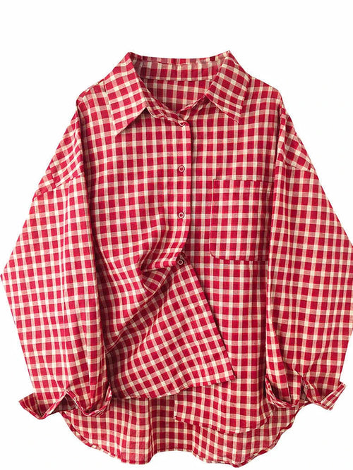 2026 Y2k Autumn Women New Vintage Red Plaid Turn-down Collar