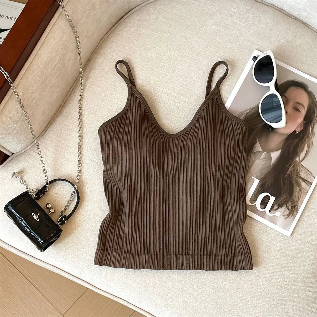 Fashion V Neck Sleeveless Summer Knit Tank Top White Women Black