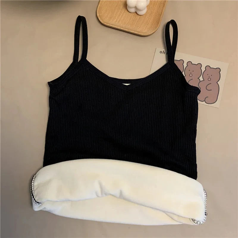 T-shirt Sleeveless Tops Women Winter Warm Underwear Solid Color