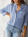 Women Long Sleeve Striped Loose Shirt Office Lady Elegant Turn Down