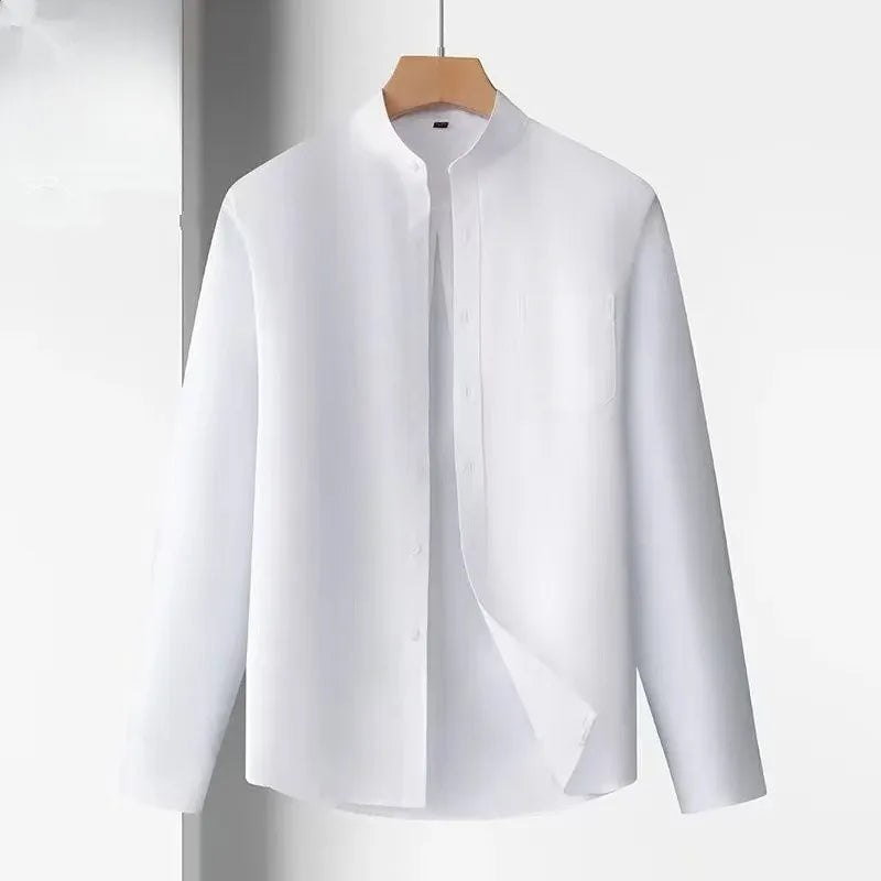 100% Cotton Oxford Mens Dress Shirts Long Sleeve Basic Stand Collor