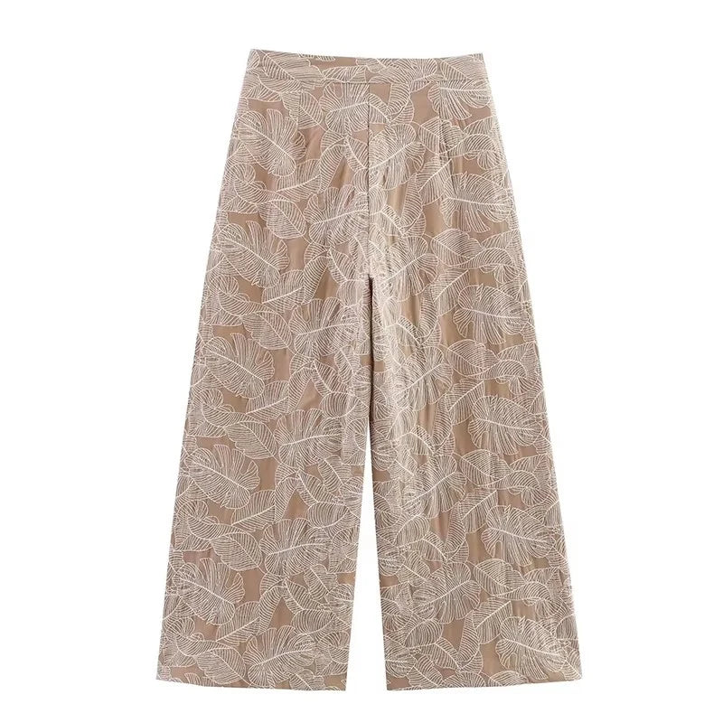Women Two Pieces Pants Sets 2026 New Fashion Embroidery Crop Top +
