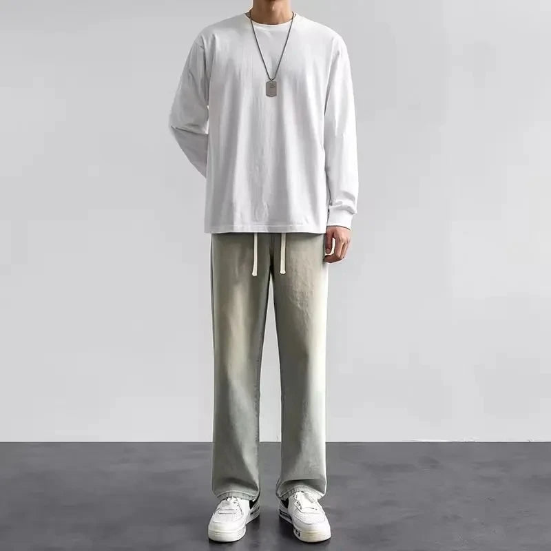 2026 Spring/summer New Men Solid Color Drawstring Pocket Jeans