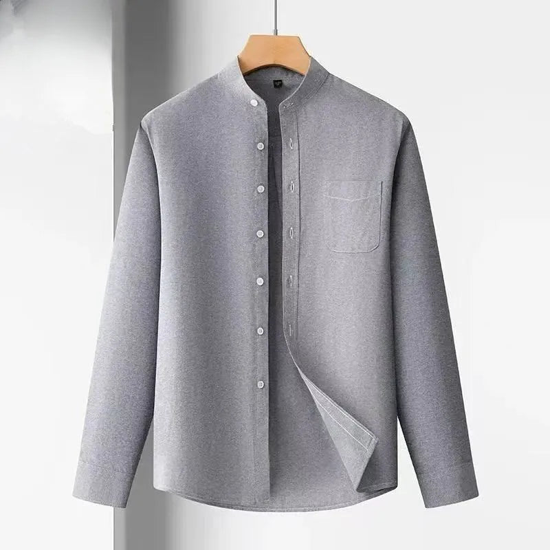 100% Cotton Oxford Mens Dress Shirts Long Sleeve Basic Stand Collor