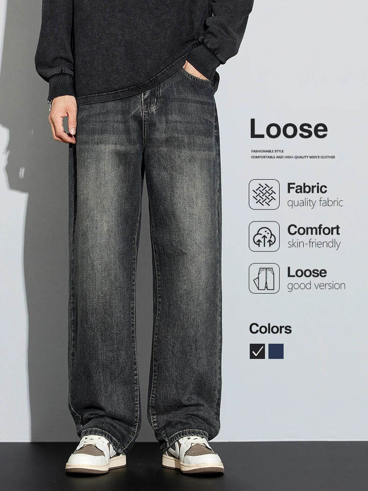 Loose Straight Men's Jeans Autumn Classic Retro Wash Cotton Denim
