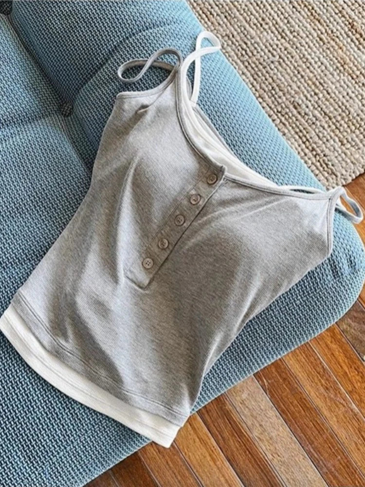 Color Block Spliced Mock Two Piece Women Camisole 2026 Summer New Hot