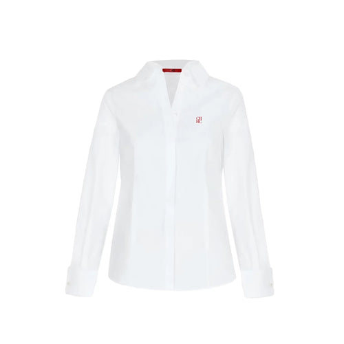 CH Letter Embroidered Solid Color Long Sleeve Shirt Women Point Collar