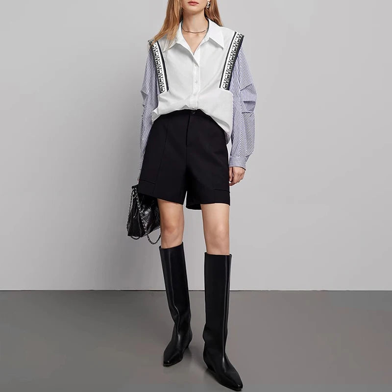 CHCH New Women's Casual Shirt Comfortable Simple Striped Patchwork