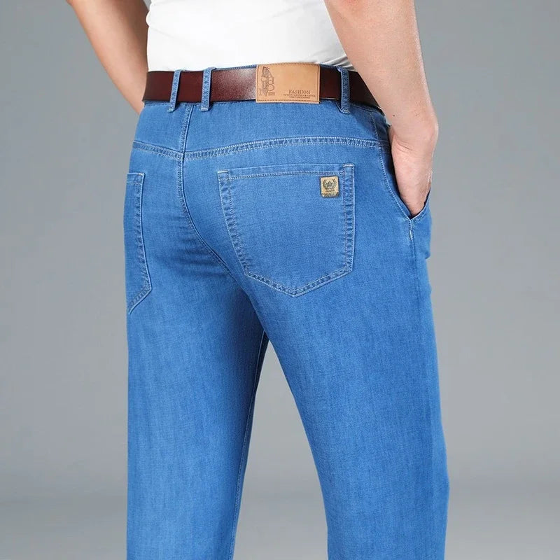 Men's Ice Silk Jeans Summer New Lyocell Thin Business Casual Denim
