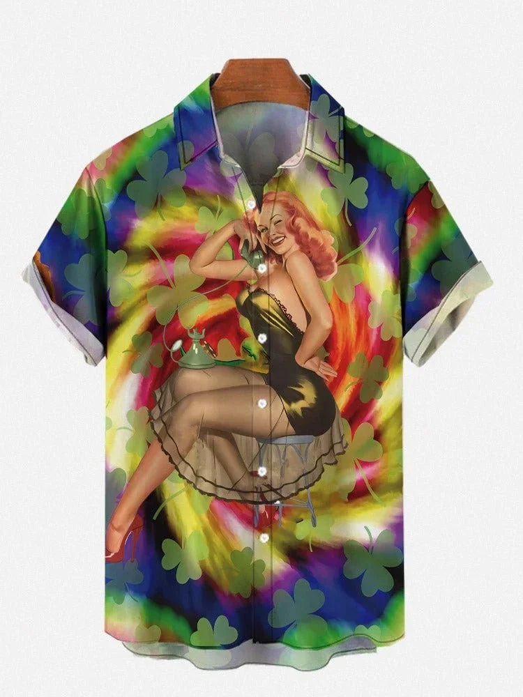 Full-Print Green St. Patricks Day Lucky Four-Leaf Clover Printing