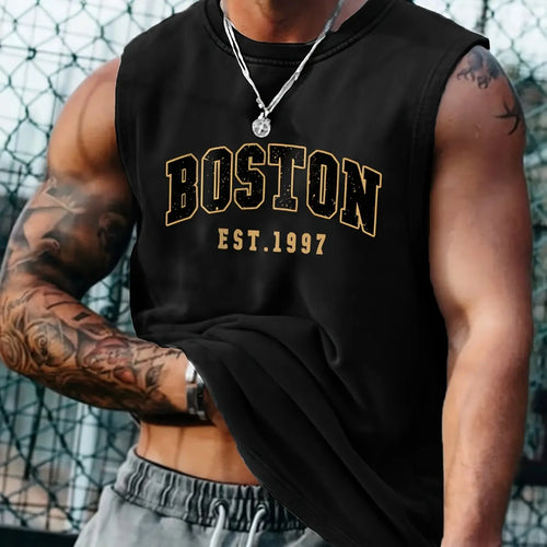 100 Cotton Men's Summer Fashion Casual Sports Loose Boston Est 1997