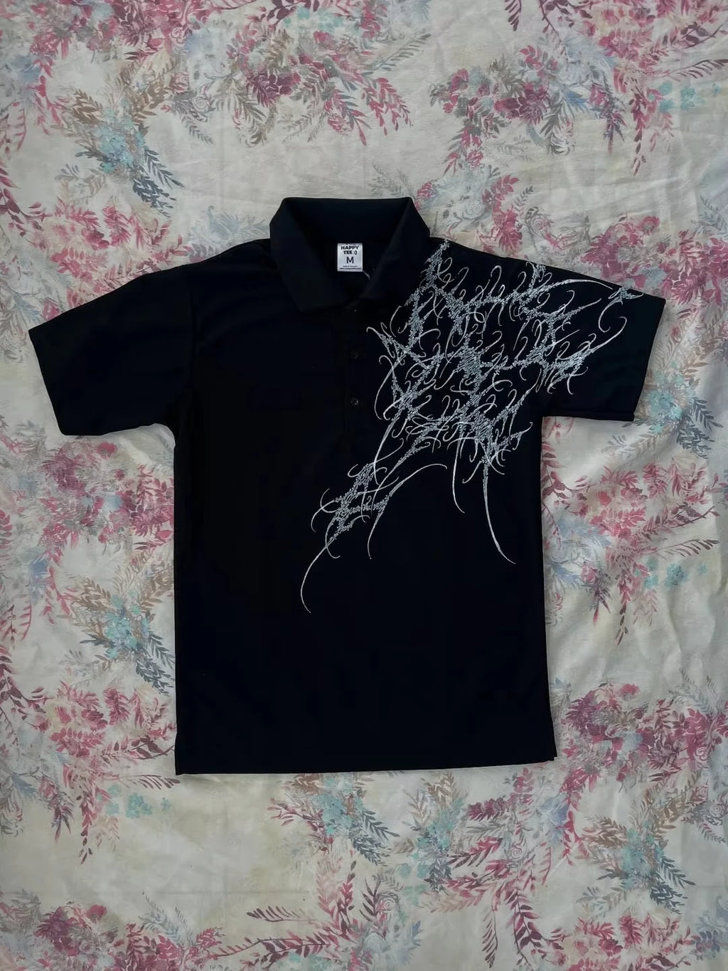 Y2K Polo Shirt Print Rock Goth Oversized T-shirt Hip Hop Button-down