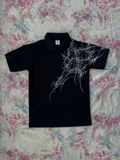 Y2K Polo Shirt Print Rock Goth Oversized T-shirt Hip Hop Button-down