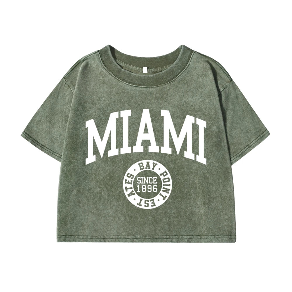 Women'S Cotton Washed T-Shirts Summer Distressed Regular Fit Crop Tops
