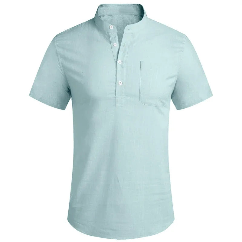 Summer Mens Short Sleeve T Shirts Solid Color Stand Up Collar Polo