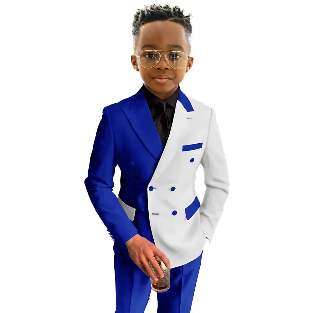 White and Royal Blue Boys Suit 2 Pieces Set Fashion Party Wedding