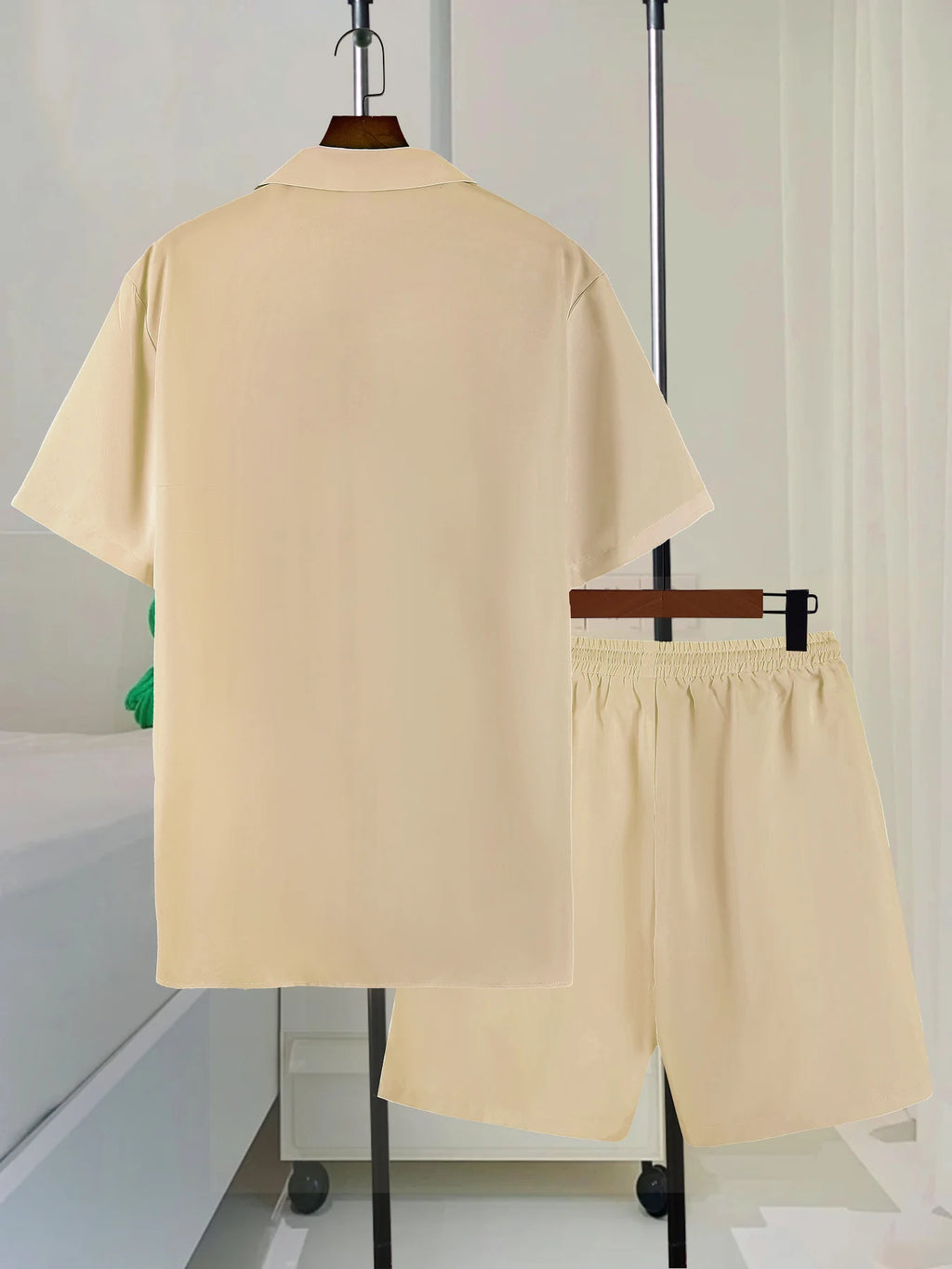 Men's Cuban Collar Contrast Short Sleeve Shirt & Shorts Set Summer