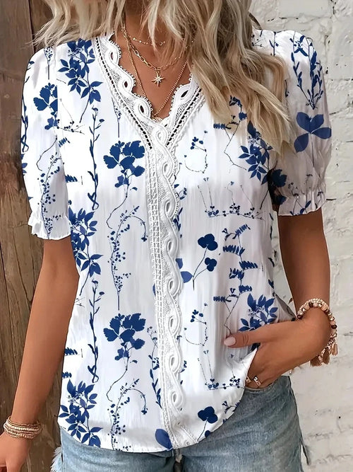 2024 Fashion Casual Vacation Shirt Women Summer V Neck Hollow Out