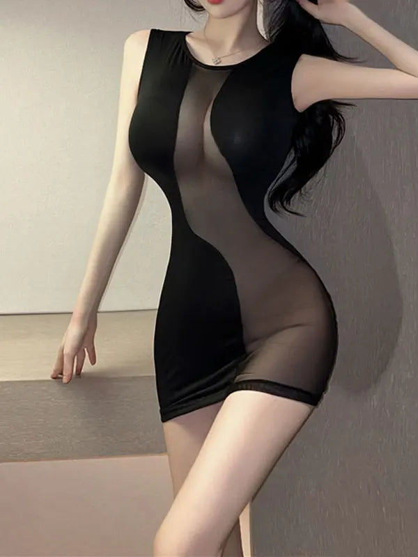 WOMENGAGA Sexy Spicy Girl Mesh Splice Transparent Sheer Tops Hollow