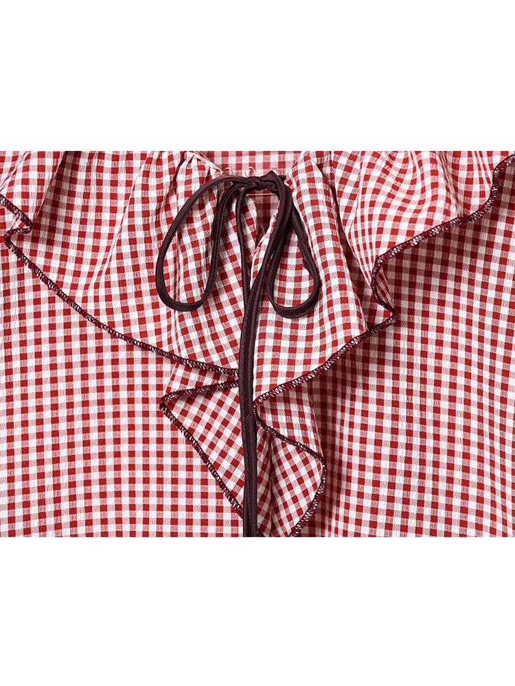 TFMLN Spring Women Long Sleeve Shirts New Vintage Elegant Plaid V