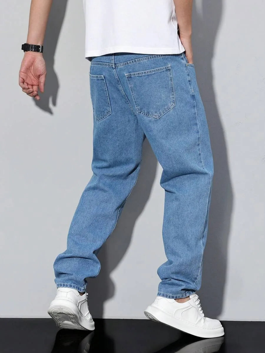 Men's straight-leg skinny jeans, straight and simple design, suitable