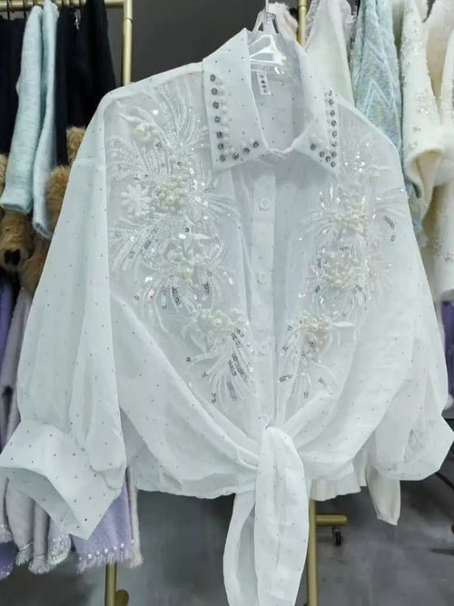 Luxury Diamonds Sequined Sunscreen Blouses Shirts Women 2026 Spring