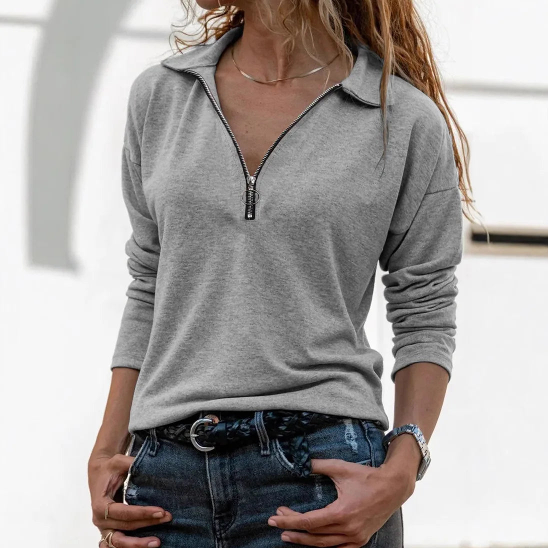 Women's Casual Fashion Long Sleeve Polo Shirts V-Neck Lapel Casual