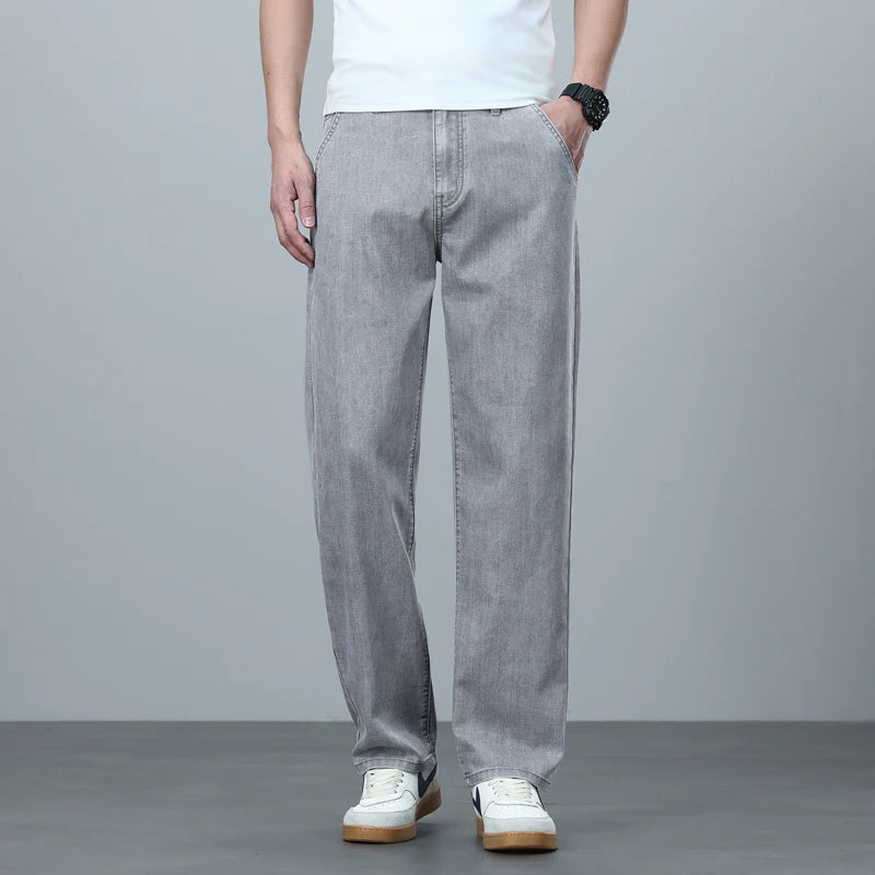 High Quality Spring Summer Lyocell Men's Jeans Loose Straight Wide Leg