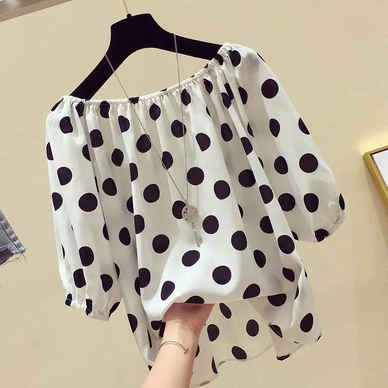Women Spring Summer Style Loose Blouses Shirts Lady Casual Slash Neck