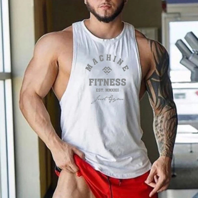 MACHINE FITNESS JUST GYM Bodybuilding Tank Top Mens Workout Vest