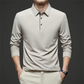 New Men's Business Casual  Long Sleeve Solid Color Polo Shirt