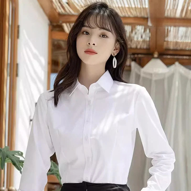 Professional White Shirt Women Office Lady Slim Fit Formal Blouse