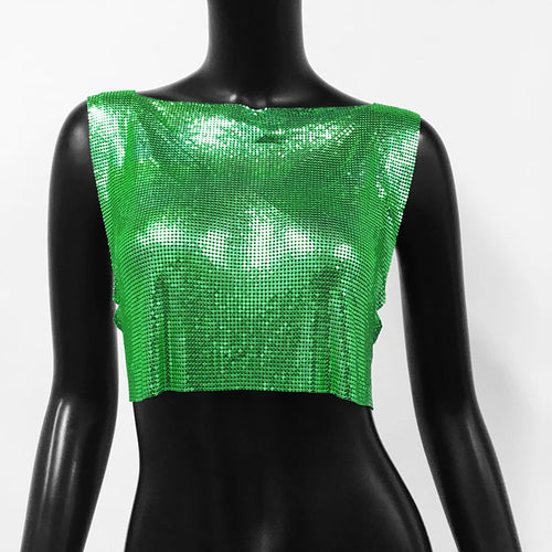2024 New Shiny Metal Sequins Tank Top Sexy Round Neck Backless