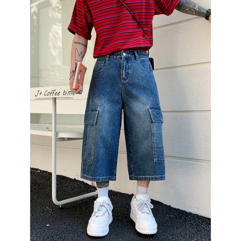 New American Retro High Waist Loose Wide Leg Man Pants Men's Jeans