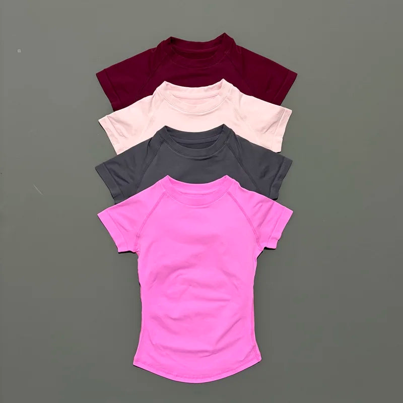 HISTELLO Df Solid Color Sports Short Sleeve Top Women Seamless Yoga