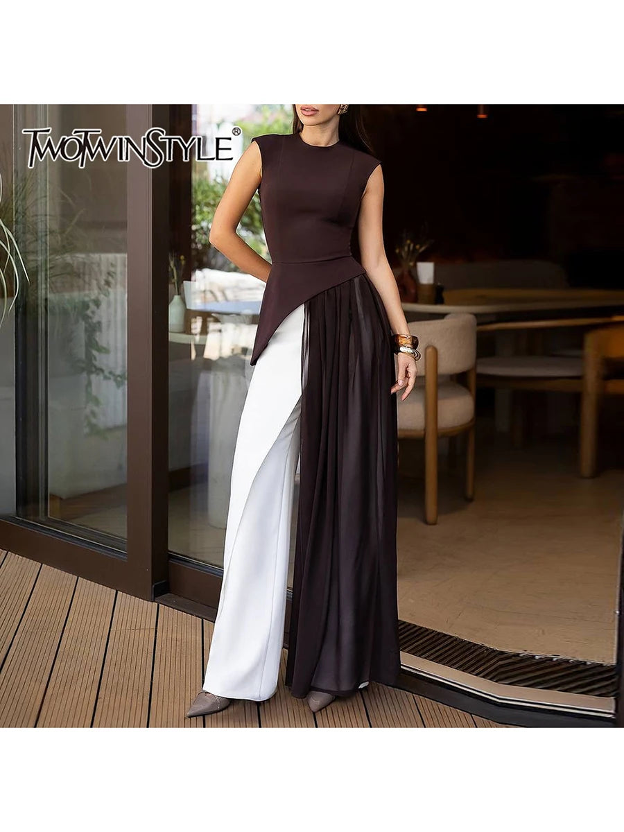 TWOTWINSTYLE Solid Slimming Spliced Folds Irregular Blouses for Women