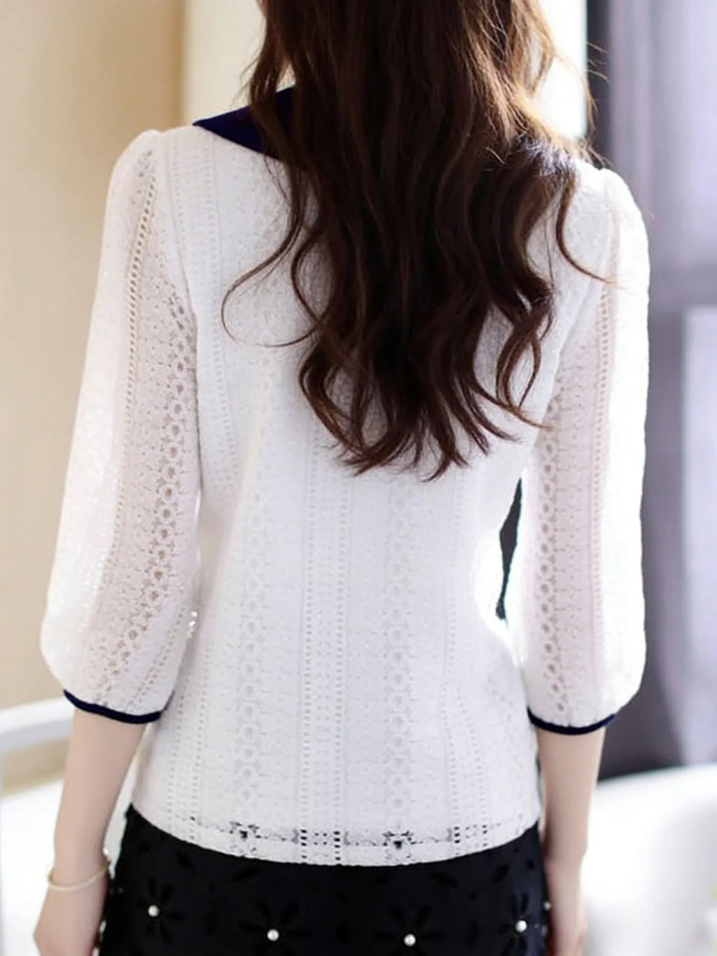 Women's Spring Autumn Style Lace Blouses Shirt Women Peter Pan Collar