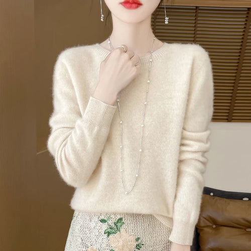 Women 100% Merino Wool Sweater New Fashion O-Neck Pullover Tops Basic