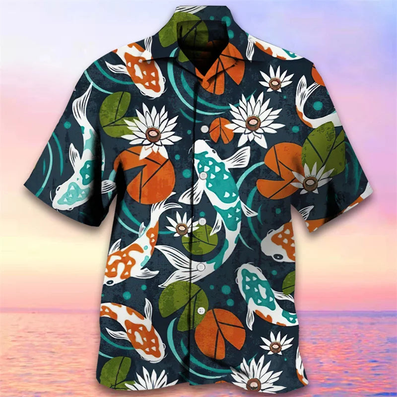 Hawaiian Carp 3D Printed Beach Shirts Hawaii Fish For Men Clothes