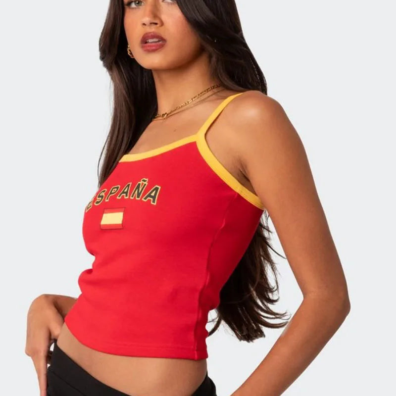 Summer Backless Camisole Cute Espana Graphic Print Tank Tops Female